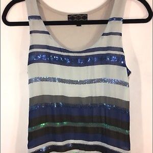 Pink Rose Tank Top M Blue Sequin Blouse Top